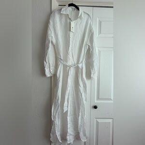 VITAMIN A Playa Linen Maxi Midi Dress Beach Pool Belted Side Slit Coverup